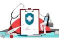 Ilustración de seguros de salud con portapapeles, estetoscopio, termómetro y medicamentos, que refleja el impacto del mayor uso de planes médicos y el incremento en costos para las aseguradoras.