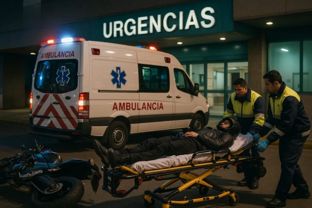 Motociclista lesionado siendo atendido en hospital tras accidente vial en CDMX