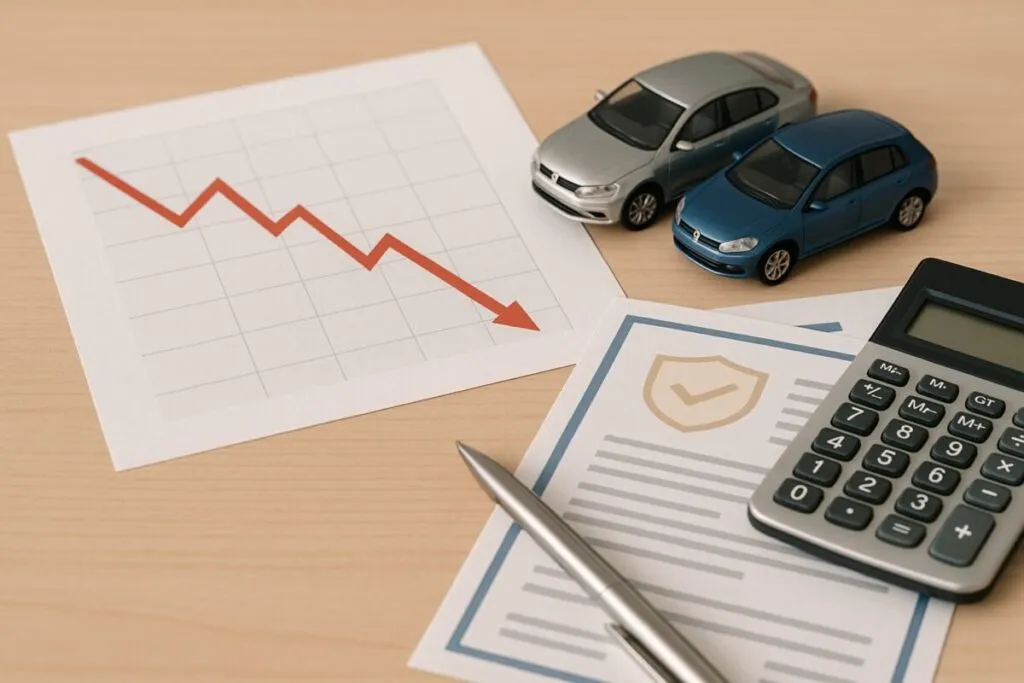 Gráfico digital con descenso en la prima del seguro de coche en España en septiembre