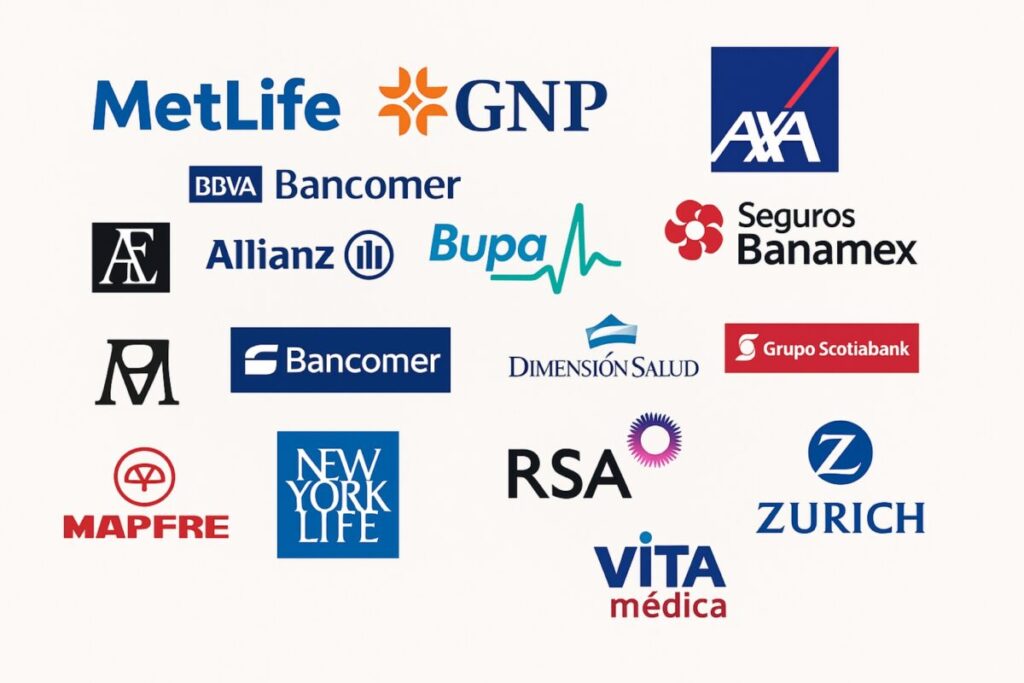 Imagen horizontal limpia y moderna con logotipos de aseguradoras en composición clara y profesional