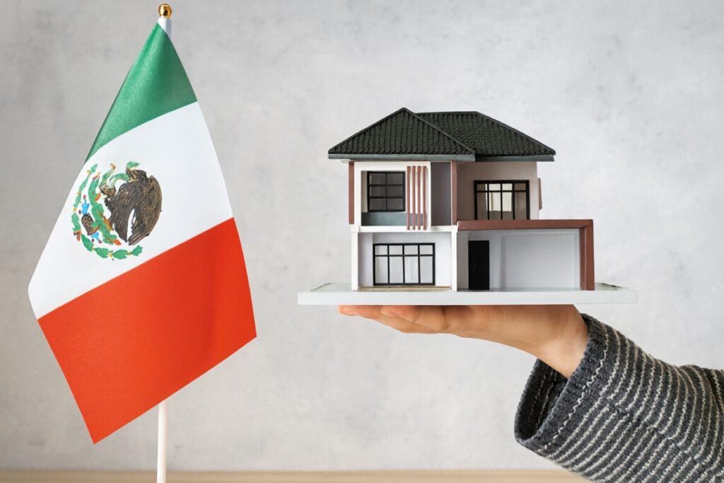 Persona revisando opciones de seguros en México desde una app móvil, con gráficos de protección para salud, auto y hogar