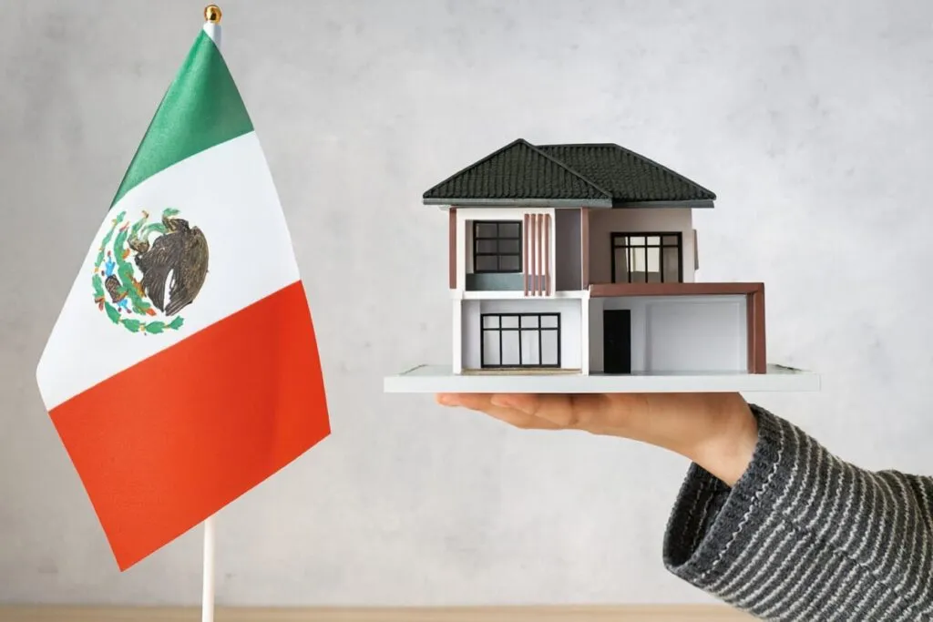 Persona revisando opciones de seguros en México desde una app móvil, con gráficos de protección para salud, auto y hogar