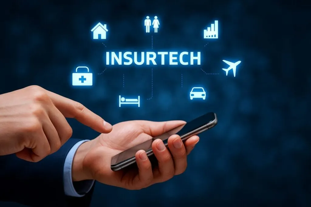 Representación digital del ecosistema insurtech en Colombia, enfocada en seguros personalizados y procesos automatizados