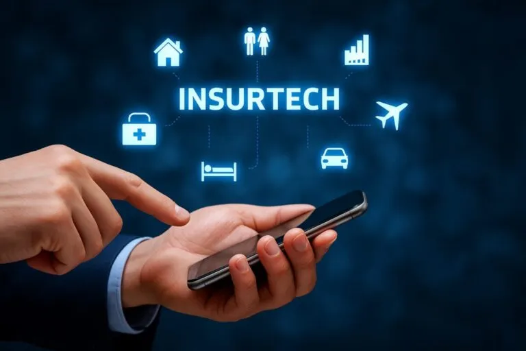 Representación digital del ecosistema insurtech en Colombia, enfocada en seguros personalizados y procesos automatizados