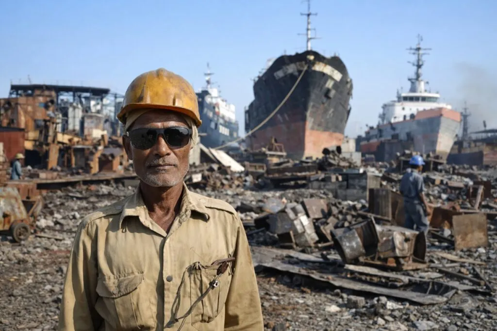 trabajadores del desguace de buques en Bangladesh con sistema de indemnización laboral y seguridad industrial